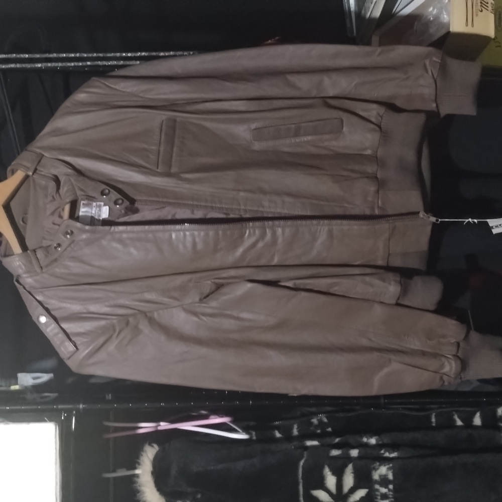 Brown leather bomber